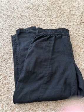 High waisted linen blend straight leg pant